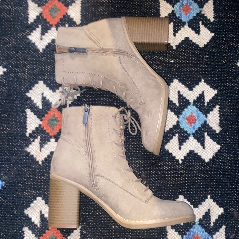Indigo Suede Lace Up Booties size 7.5 WORN ONCE!